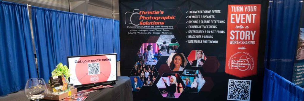 Christie’s Photographic Solutions tradeshow booth showcasing event photography services, captured by Christie’s Photographic Solutions